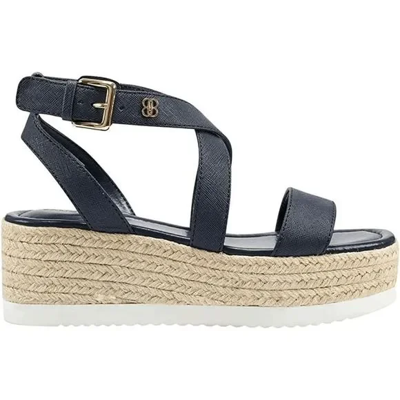 Bandolino Major 3 women's wedge sling back strappy sandals Navy Blue 9.5 M - Picture 2 of 3